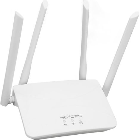 Routeur 4G LTE 300Mbps avec 4 Antennes Haut Gain, Point d'Accès Mobile WiFi, Slot pour Carte SIM, 100‑240V Prise UE pour Europe et Asie
