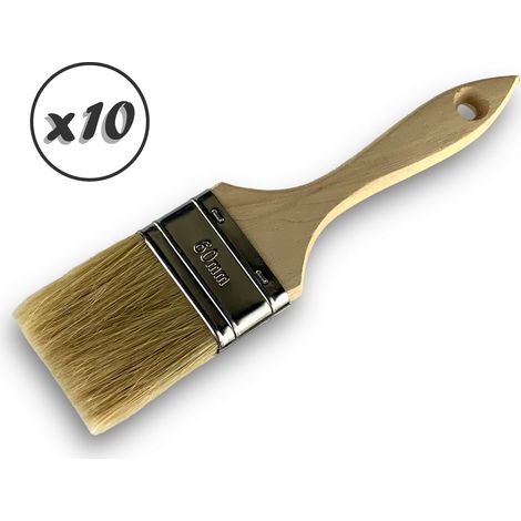 Lot de 10 pinceaux queue de morue Soie blanche Largeur 60 mm Epaisseur triple tous types de travaux laques et vernis Peinture huile acrylique colle lasure apprêt résine Kibros 32360x10 (1/5)