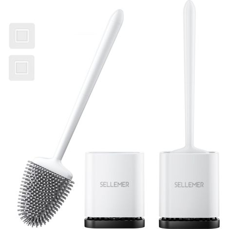 Brosse Toilettes WC, 2 Pièces Balai Toilette WC Montage Mural/au Sol avec Brosse WC Silicone Séchage Rapide Support Ventilé, Balai WC Plate pour Toilette de Salle de Bain Blanc (1/5)