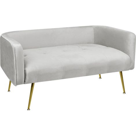 Divano Due Posti In Velluto Gambe In Acciaio Color Oro Divanetto 2 Persone 126x49x57 Cm Design Moderno Soggiorno Panca Pie Di Letto - Grigio chiaro (1/5)