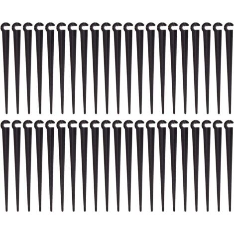 Piquets de support pour tuyaux d'irrigation, supports de tuyaux d'irrigation goutte à goutte en plastique, outil de jardin, lot de 100 (1/5)