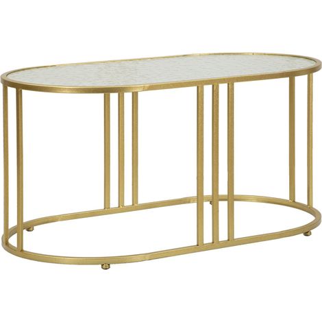 Tavolino da salotto Antalia ovale in vetro decorato e ferro oro 90x50x45 cm