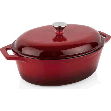 Cocotte ovale émaillée rouge fonte 29 x 21 cm H 10,5 cm 3,3 ltr - Was Germany (1/2)