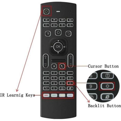 Télécommande Clavier Souris Air - 2.4G RF + 5 Touches Apprentissage IR - Pour Android TV Box Smart TV PC Windows - Noir (1/4)