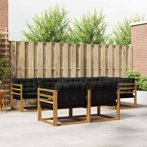 vidaXL Set di divani da esterno con cuscino 7 pcs Naturale e Nero