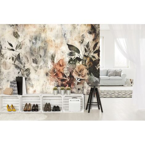 Vlies Fototapete Blumen 150x105 cm, Tapeten, für Wohn und Schlafzimmer, Vliestapete Wandtapete Tapete 3D Effekt- inkl. Kleister - Blätter botanisch vintage, WallArena (1/4)
