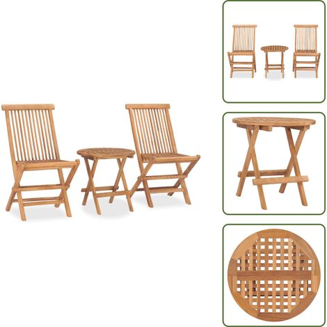 Comedor plegable - vidaXL Set comedor de jardín plegable 3 piezas madera maciza de teca - Muebles de jardín