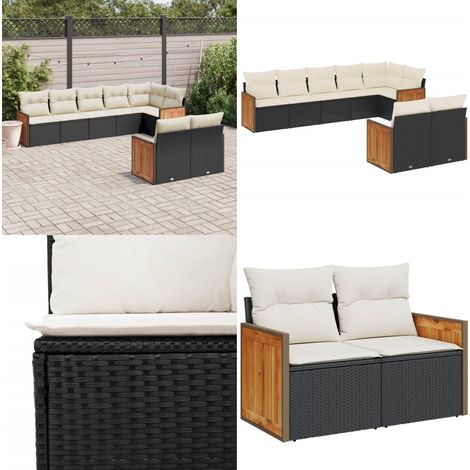 8-tlg. Garten-Sofagarnitur mit Kissen Schwarz Poly Rattan - Gartensorganisation - Gartenmöbelset - Lounge Set - Esszimmergarnitur - Balkonmöbel - Home & Living (1/5)