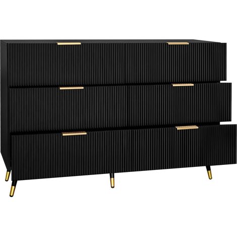 Aparador moderno negro y dorado con 6 cajones, 120 x 40 x 77 cm (1/5)