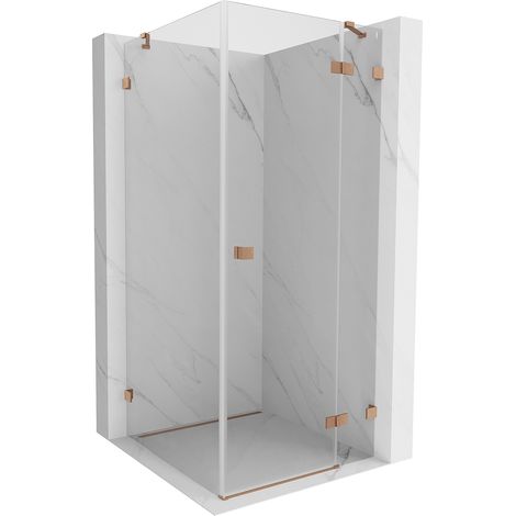 Mexen Lunar Duschkabine, schwenkbar, rechts, 100 x 100 cm, transparent, gebürstetes Kupfer - 834-100-100-65-00-P (1/5)