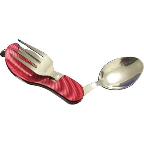 Ensemble de couverts pliants 4 en 1 en acier inoxydable, fourchette, couteau, cuillère portable (Rouge) (1/4)