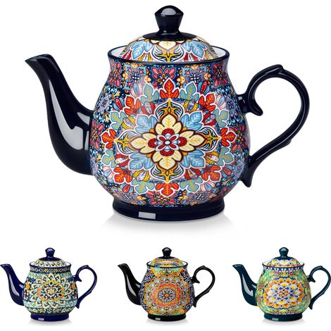 SIMI Théière Bohème en Porcelaine 840 ml, Résistante à la Chaleur avec Bec Anti-Goutte, Theiere pour Thé en Vrac et Infusions, Compatible Lave-Vaisselle et Micro-ondes (1/5)