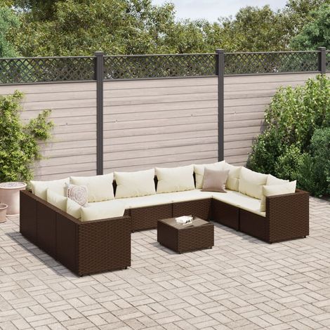 Set muebles de jardín 10 pzas y cojines ratán sintético marrón vidaXL (1/5)
