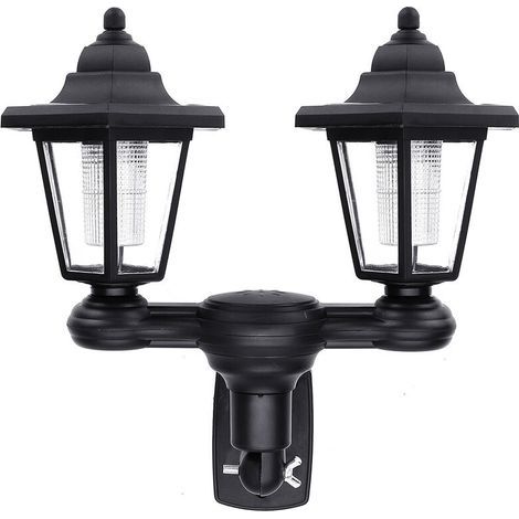 Control de luz LED doble, impermeable, estilo retro vintage, alimentado por energía solar, con sensor crepuscular para jardines, vallas exteriores y decoración del hogar (blanco cálido, doble cabezal) (1/5)