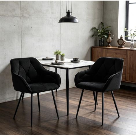 Sillas de comedor de terciopelo negro, lote de 2, estructura de metal HAVRYA (1/5)
