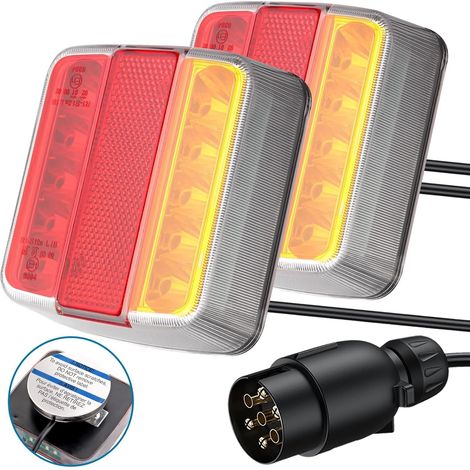 Feux Arrière Remorque - 2 Pièces - LED Étanches IP65 - Aimants Puissants Câble 7,5m - Camping-Car Poids Lourd - Homologation E11 (1/5)