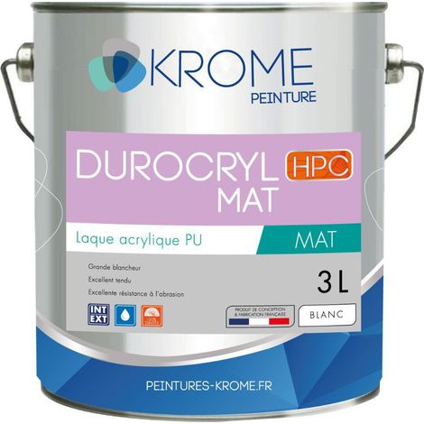 Krome Durocryl Mat Laque Acrylique Polyuréthane - Intérieur et Extérieur Couleur: BLANC - Conditionnement: 3L (1/3)