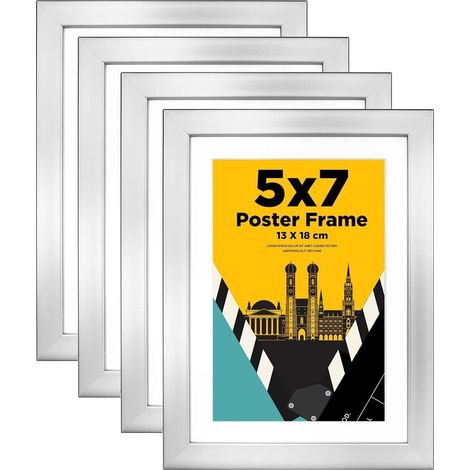 Bilderrahmen 13x18 cm, 4er Set, Holzoptik, Silber, mit Acrylglas, Tisch- & Wandmontage (1/5)