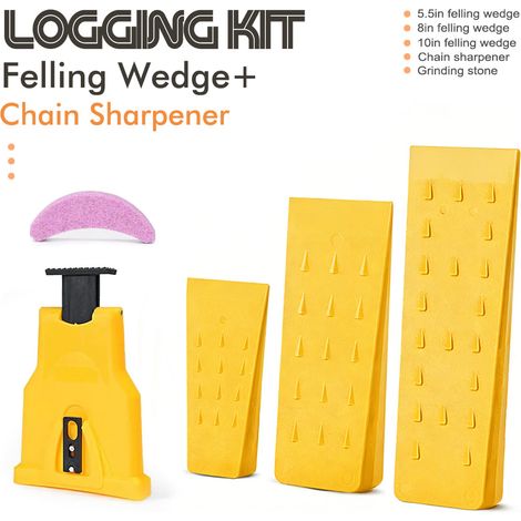 Ensemble de coins de débardage Kit d'outils auxiliaires de coupe d'arbres en bois d'extérieur avec coin et outils auxiliaires de coupe pour tronçonneuse (1/4)