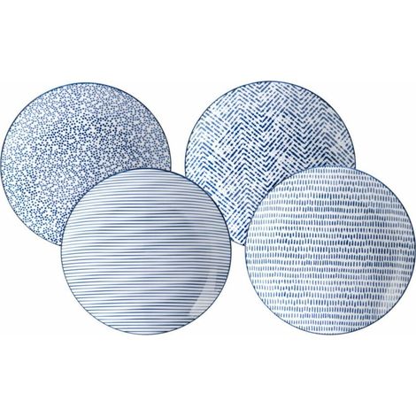 Set di 4 piatti in porcellana con motivo a mosaico blu