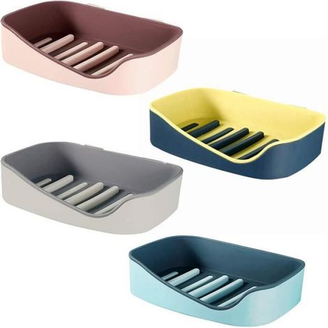 4 Porte-savon, Plastique, Double couche, Drainage efficace, Salle de bain (1/3)