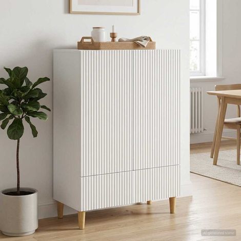 Buffet de rangement blanc avec portes coulissantes, bois d’ingénierie, 66 x 34,5 x 95 cm - PANGIVO (1/5)