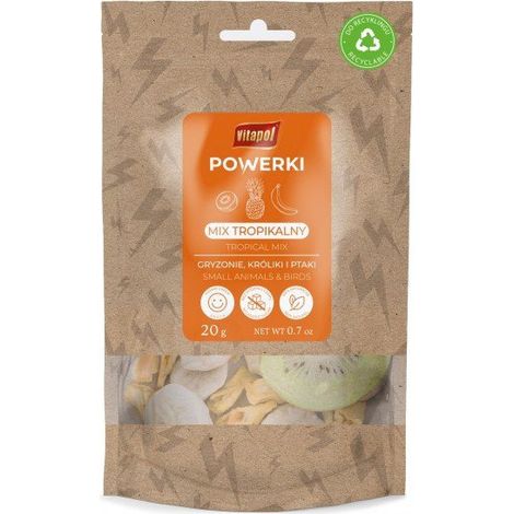 Vitapol Powerki Frutta e verdura liofilizzate per roditori, conigli e uccelli esotici - Mix tropicale 20 g