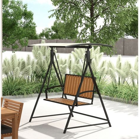 Balancelle de jardin 2 places en métal et polyester noir, toit pare-soleil inclinable, 142 x 112 x 162 cm (1/5)
