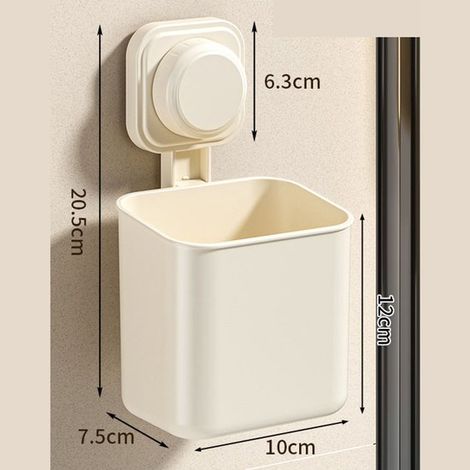 Cubo de almacenamiento con ventosa, Estante de baño, Desmontable, 10 x 7,5 x 20,5 cm, maquinillas de afeitar, palillos y peines, Blanco (1/5)