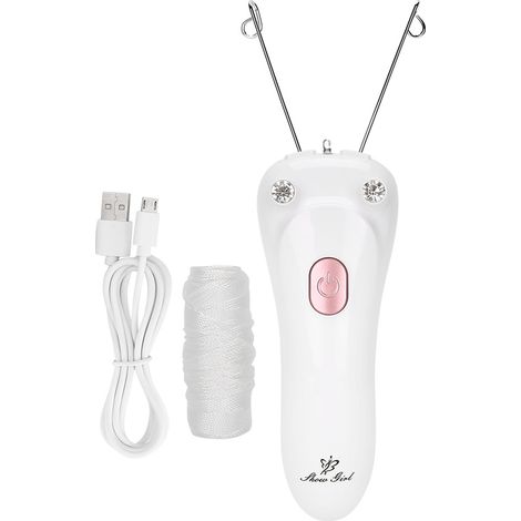 Épilateur à fil électrique, rechargeable par USB (avec câble USB et fil de coton) (rose)-AquaForge