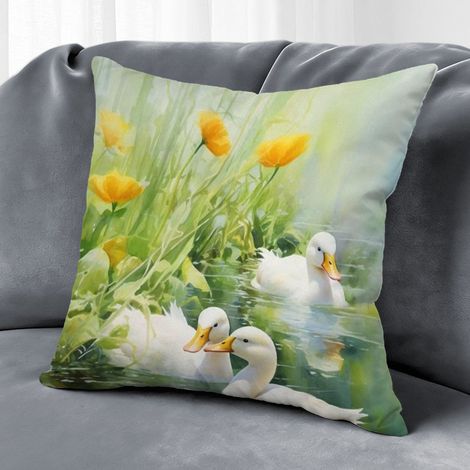 Housse de coussin feuilles fleurs printemps, décoration canapé,45×45cm (1/5)