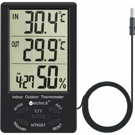 Green Mobility-Thermomètre LCD numérique hygromètre extérieur intérieur/avec fonction d'alarme et cordon de capteur de 1,5 m noir (1/5)