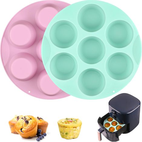 Moules à œufs en silicone (lot de deux) pour friteuse à air chaud, antiadhésifs, pour friteuse à air chaud de 7 tasses (rose + vert) (1/5)