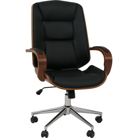 Chaise de bureau HWC-O83, chaise pivotante, fauteuil de direction, similicuir (280 g/m2) Bois courbé certifié MVG Aspect