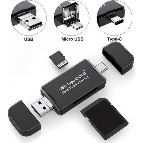 Adaptateur 3 en 1 - - Micro USB vers SD - USB 3.0 - Support OTG - Externe