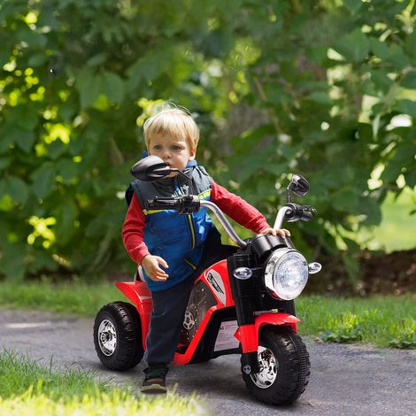 HOMCOM Moto électrique Enfant Chopper Tout-Terrain 6 V 20 W Marche AV AR 3 Roues Effets Lumineux et sonores Rouge Noir (1/5)