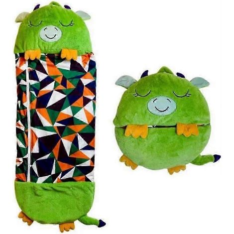 Sac de couchage enfant à motif animal oreiller décoratif couverture pliable anti-coups de pied cadeau d'anniversaire pour enfant - 180 x 70 cm - vert (1/5)