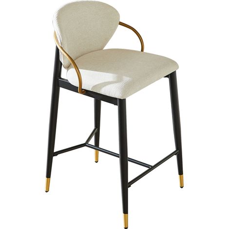 Set de 2 taburetes de bar de chenilla beige, regulables en altura, negro y dorado (1/5)