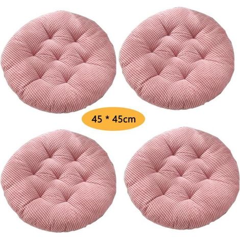 Coussin rond en velours côtelé épais et minimaliste - Lot de 4 Coussin de Siège 45x45 cm, Coussin de chaise,Rose (1/4)