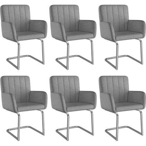 CAIziLot de 6 chaises de salle à manger à rayures verticales, fauteuil rembourré avec pieds en métal en zigzag, chaise lounge, chaise de salon, similicuir, gris (old sku:N634P203884G) (1/5)