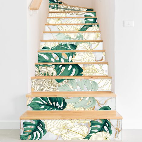 Stickers contremarches escalier - Feuilles tropicales - 120 cm x 180 cm - Adhésif + Protection MATE (1/2)