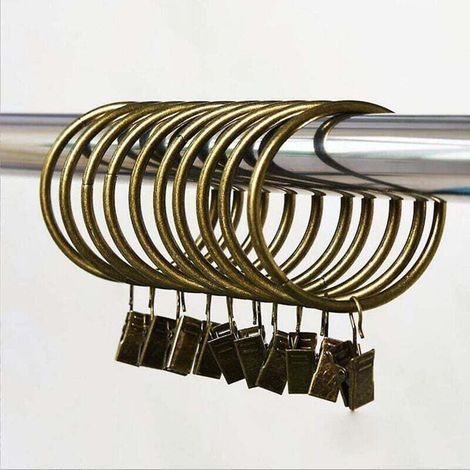 Pair Bronzefarbene Gardinenringe mit dekorativen Clips/Haken aus robustem Metall mit Ösen für Vorhänge, Fenster, Badezimmer, Küche (10 Stück)