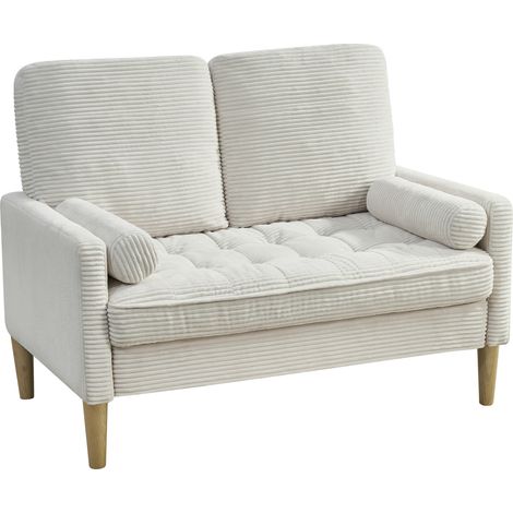 Sofá de 2 plazas de pana beige estilo escandinavo 121 x 76 x 87 cm (1/4)