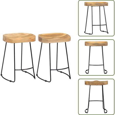 Tabourets de bar Gavin lot de 2 bois de manguier solide - Tabouret De Bar - Tabouret De Comptoir - Mobilier Retro - Meubles En Bois Massif - Chaise De Bar (1/5)