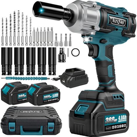 Visseuse à percussion sans fil compatible avec 18 V, 1000 N.m, visseuse à percussion sans balais avec 3600 tr/min, 2 batteries de 4,0 Ah et chargeur rapide, 5 prises à percussion pour pneus de (1/5)