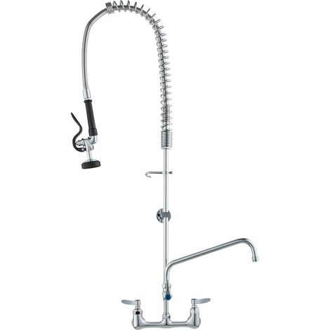 Robinet commercial avec pulvérisateur de pré-rinçage, hauteur 44", centre 8", bec pivotant 12", robinet d'évier de cuisine mural, dispositif en laiton avec douchette extractible, pour évier (1/5)