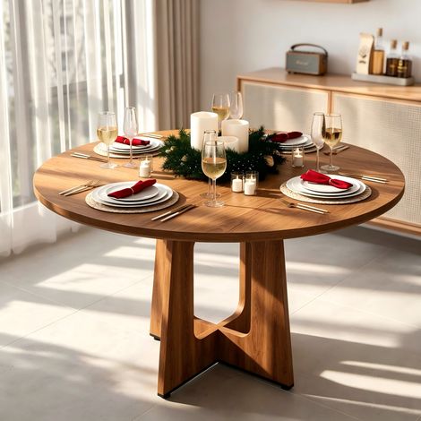 Table à manger ronde 100 x 76cm, Table de Cuisine Carrée pour 4 à 6 Personnes Plateau et pieds en bois ,Couleur du chêne