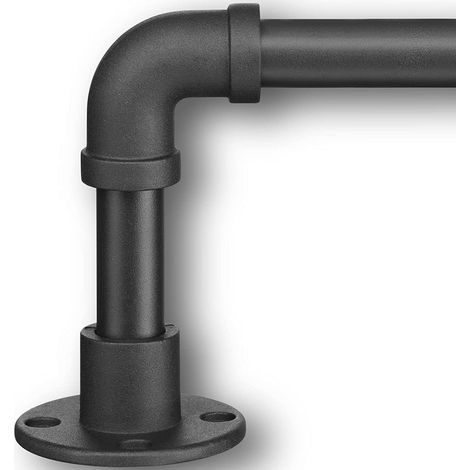 Tringle à Rideaux Style Industriel, 81-144cm Tringle à Rideau avec Tête de bride en Acier Inoxydable, Tringle Rideau Célibataire Décoratif pour Fenêtre de Cuisine/Mat Noir (1/5)