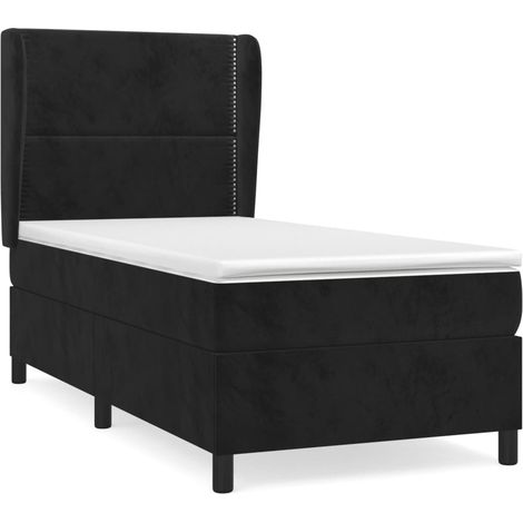 Lit à sommier tapissier avec matelas Noir 100x200 Velours (1/5)