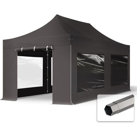 TOOLPORT 3x6 m Tente pliante - Acier, côté panoramique, gris foncé (1/5)